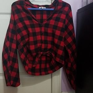 Red and black flannel crop top